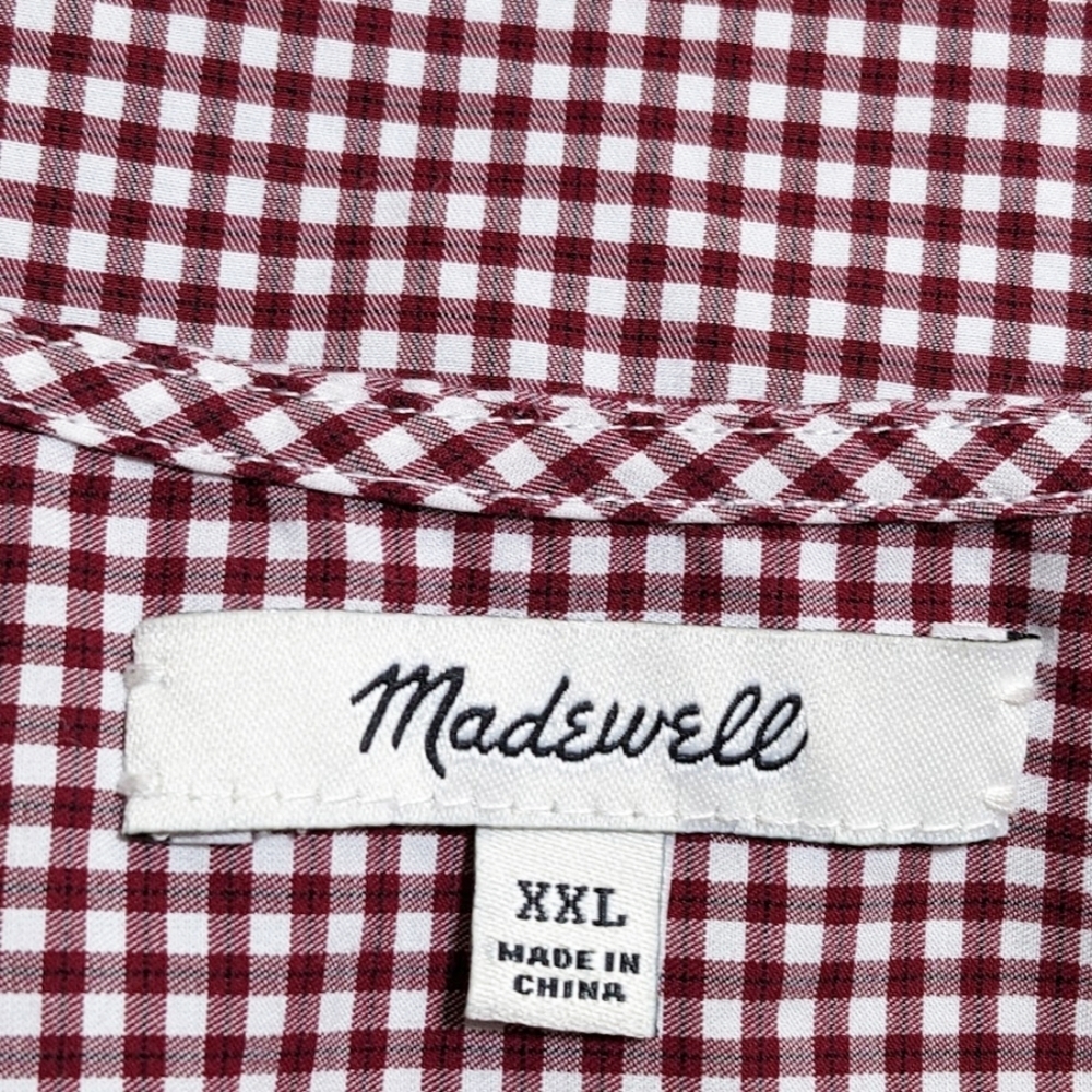 MADEWELL Burgundy Gingham Wrap Blouse/Top with 3/4 Sleeves - Picture 9 of 10